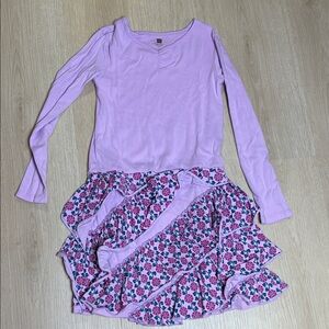 Tea Collection Lavender Floral 100% Cotton Long Sleeve Dress Girl’s 8